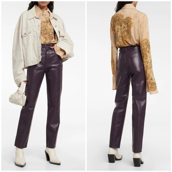 Agolde Recycled Leather 90's Pinch Waist Pants in Nightshade - Picture 2 of 16
